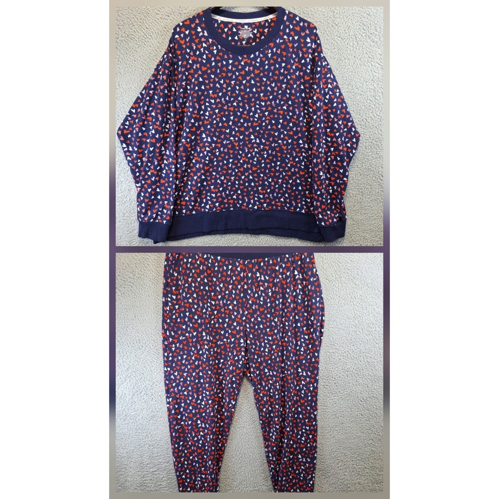 Cuddl Duds Pajama Set Womens XL Navy Heart Print Ultimate Comfy Cozy Relaxed Fit